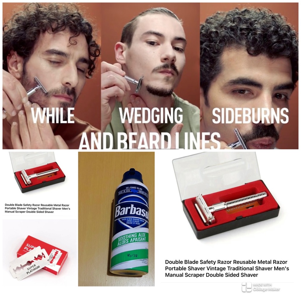 3 Pc / 1 Double Blade Safety Razor Reusable Metal Razor/1 Scream shaver/10 Blade